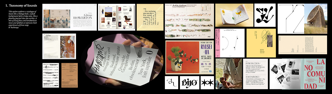 A moodboard of various images and text.